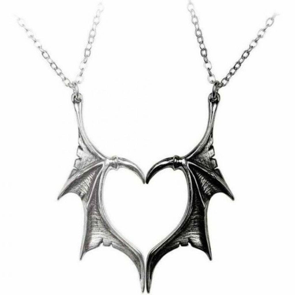 Vintage Bat Wing Heart Couples Necklace