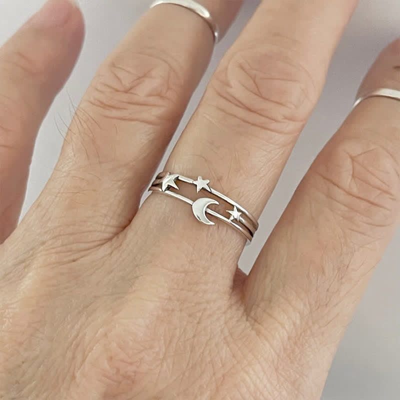 Dainty Little Moon and Star Retro Ring