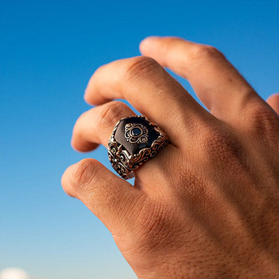 FREE Today: Retro Obsidian Men's Silver Ring