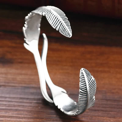 Men's Silver Charm Feather Bracelet
