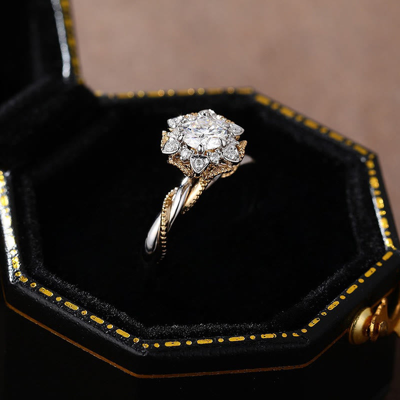 Elegant S925 Silver Moissanite Hollow Ring