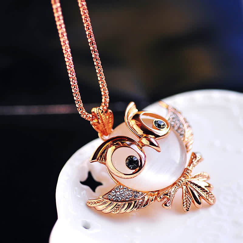 Women's Cute Owl Opal Necklace