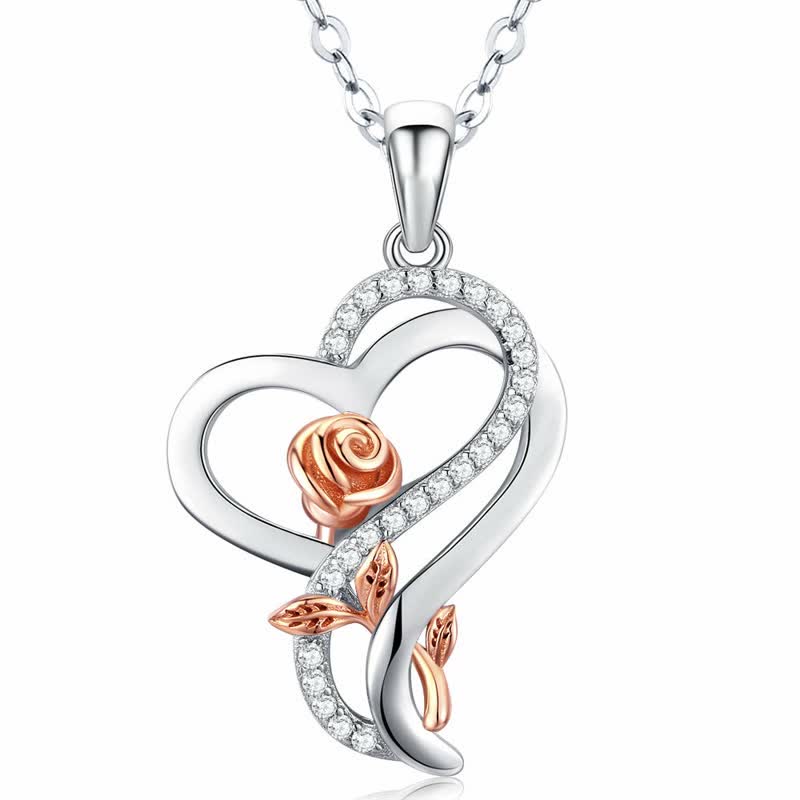 Sterling Silver Heart Rose Neckalce