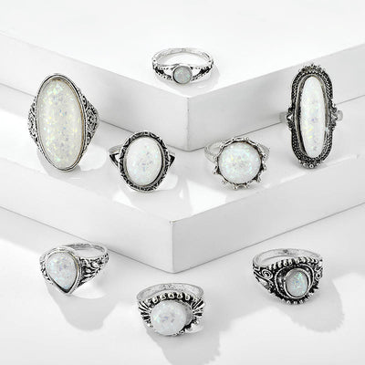 Olivenorma Round Oval Opal 8-Piece Ring Set