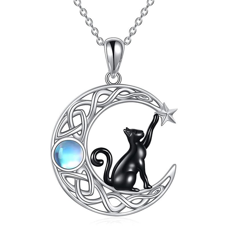 Limited Sale - Cute Moon Cat Silver Necklace