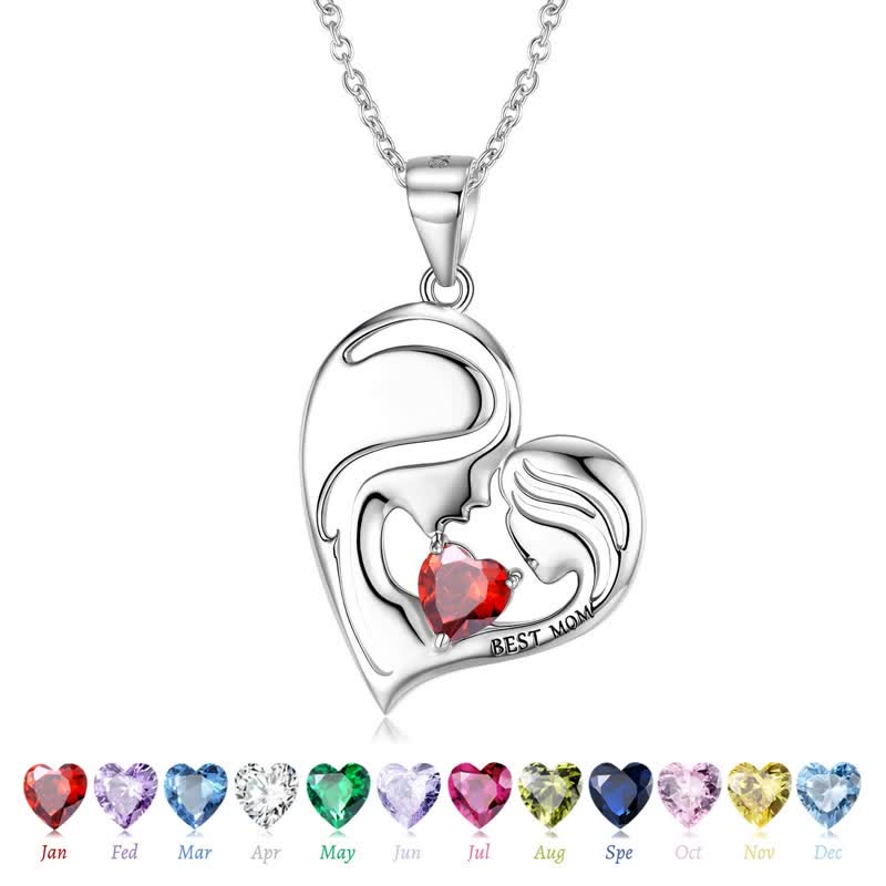 "Best Mom" Women's Heart Birthstone Necklace