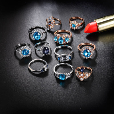 Luxury Sapphire Gold and Silver 11-Piece Ring Set