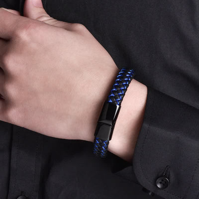 Men's Leather Medical Symbol Bracelet