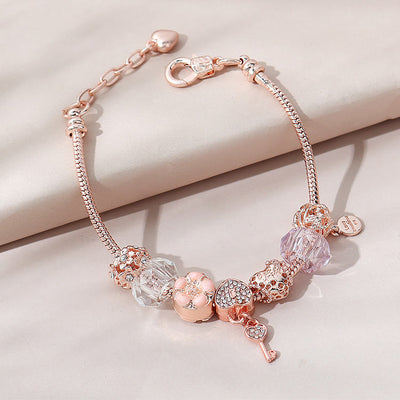 Zircon Heart Lock Key Rose Gold Bracelet