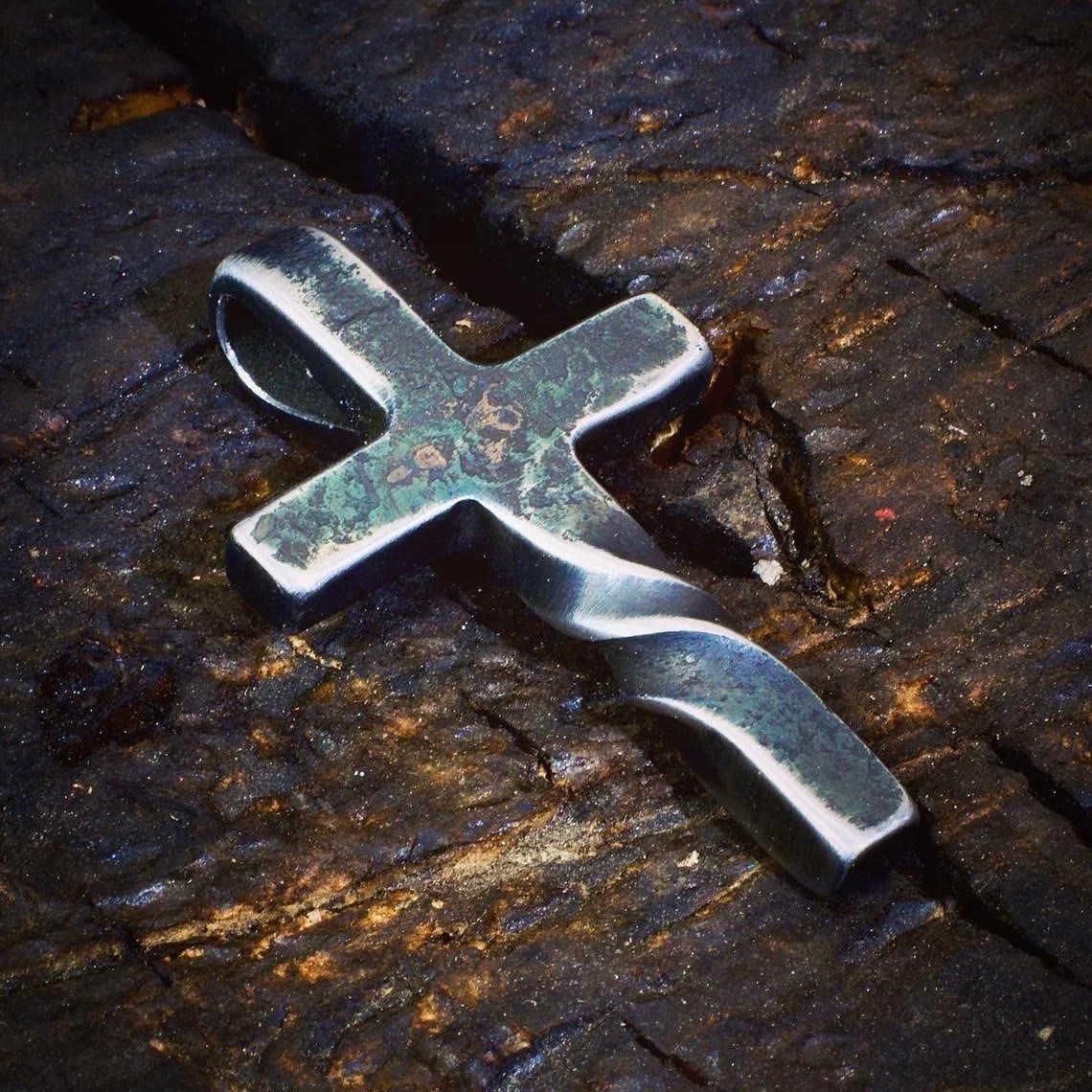 Hammered Twist Cross Necklace