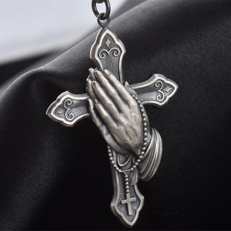 Men's Prayer Hand Cross Necklace