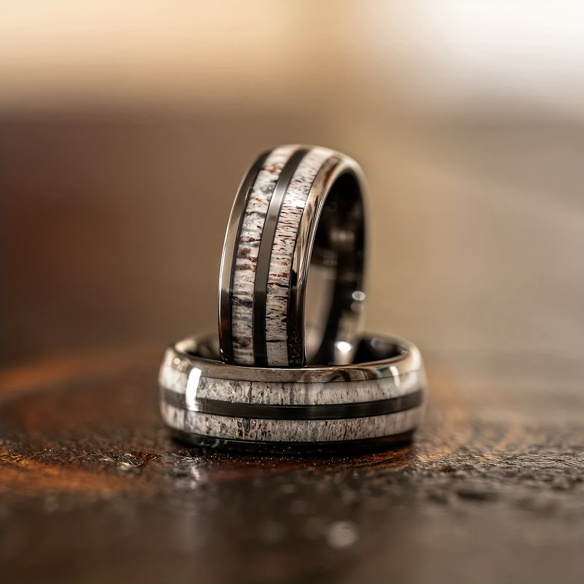 Men's 8mm Deer Antler Black Titanium Steel Ring