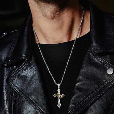"Power Of Faith" Men's Cross And Crown Necklace