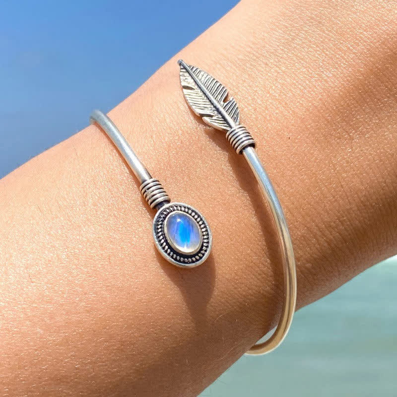 Olivenorma "New Life" - Feather Moonstone Bangle Bracelet