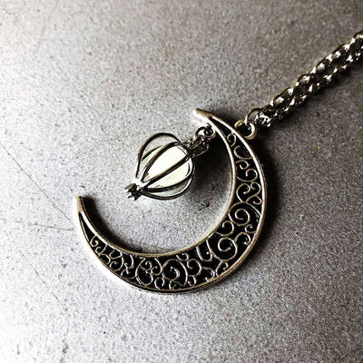 Luminous Bead Birdcage Hollow Moon Necklace