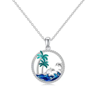 Blue Ocean Scene Palm Tree Necklace