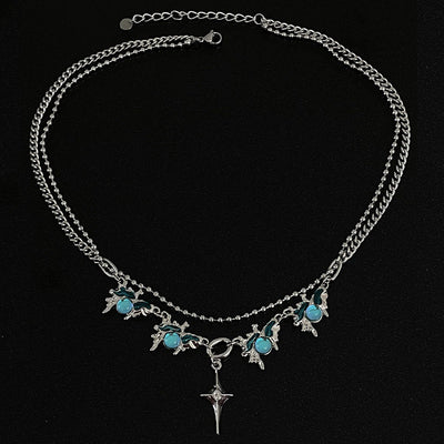 Blue Moonstone Cross Star Necklace