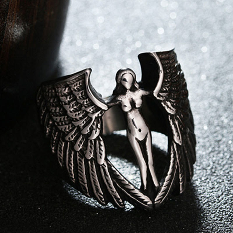 Retro Goddess Angel Wings Ring