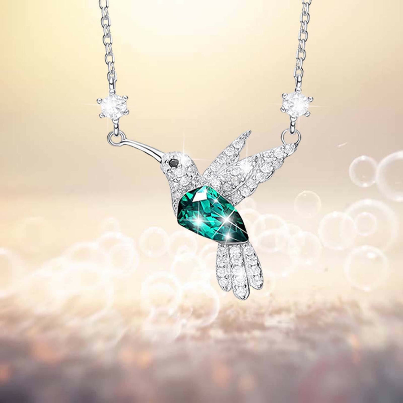 Limited Sale - Emerald Diamond Studded Hummingbird Necklace