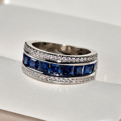 Blue Square Cubic Zircon Promise Ring