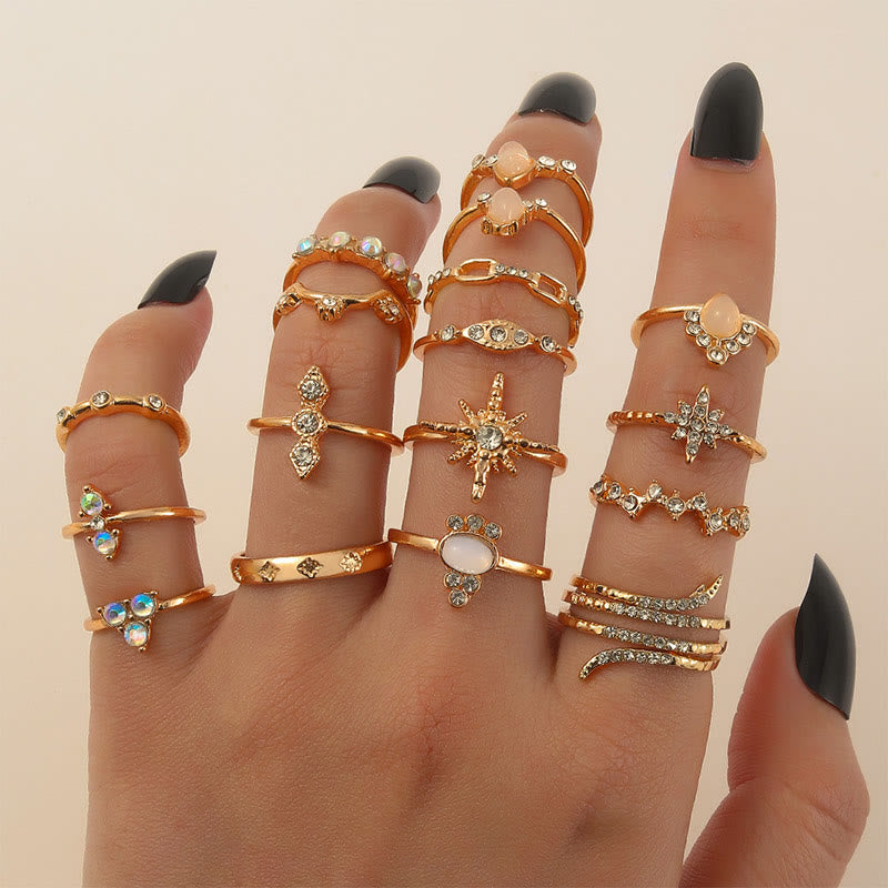 Star And Snake Zricon Crystal Ring Set