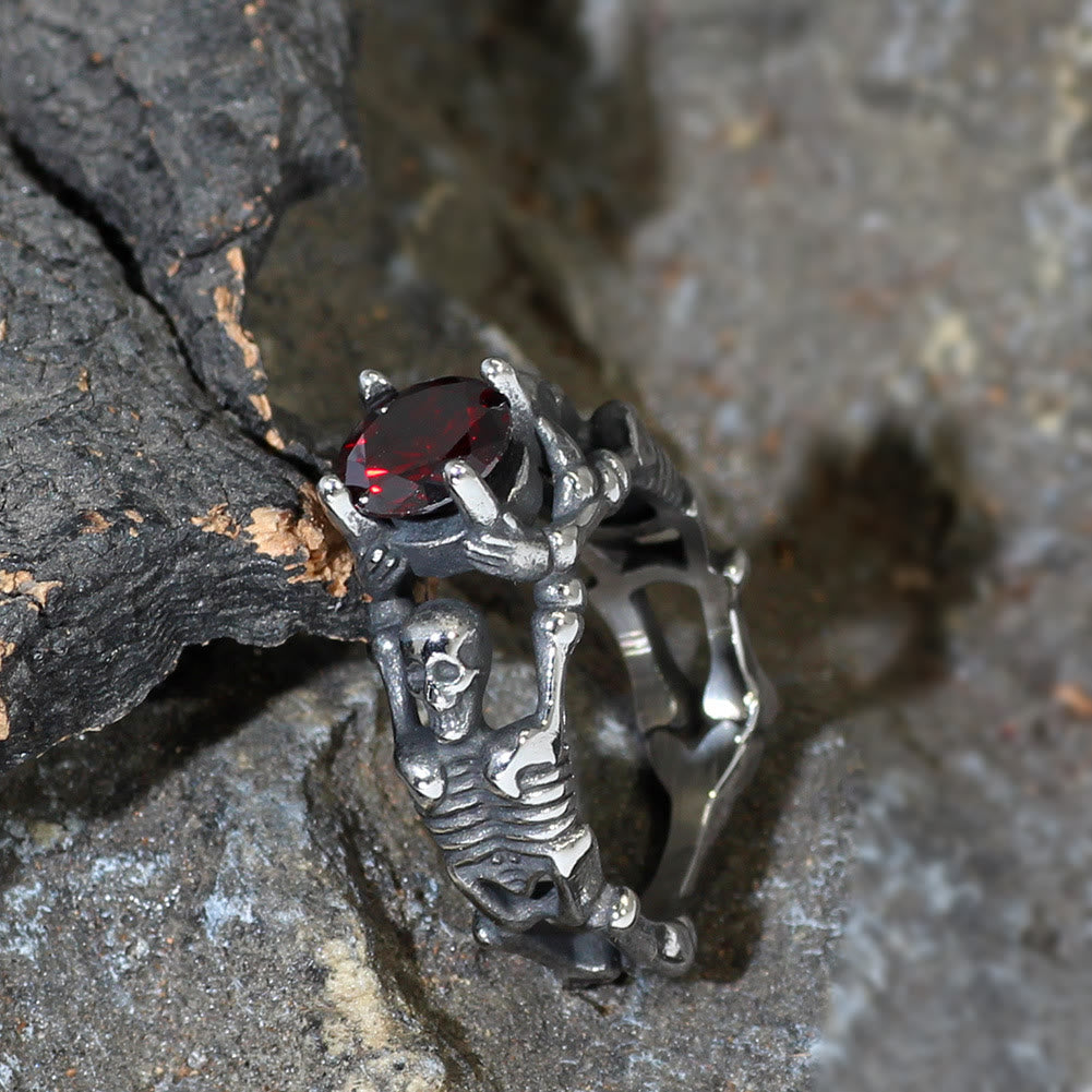 Vintage Ruby Skull Titanium Steel Ring