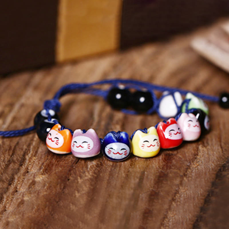 Cute Lucky Cat Soft Ceramic Red String Lucky Bracelet