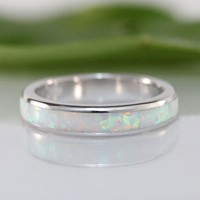 Eternity White Opal Band Sterling Silver Ring