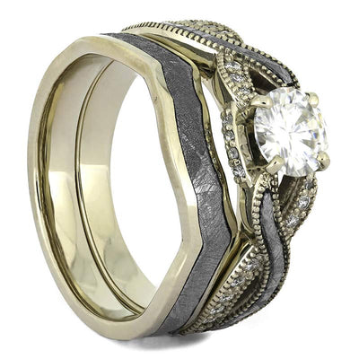 Twist Meteorite Bridal Ring Set