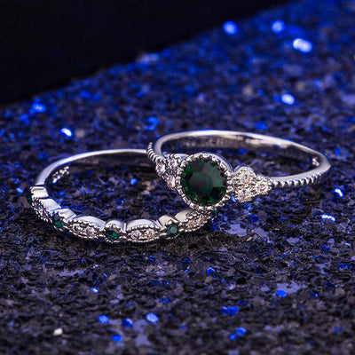 Elegant Emerald or Sapphire 2-piece Ring Set