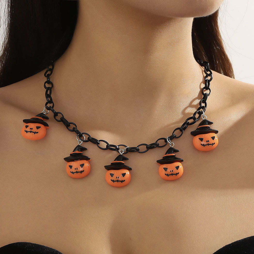 Pumpkin Skull Ghost Witch Hat Halloween Necklace