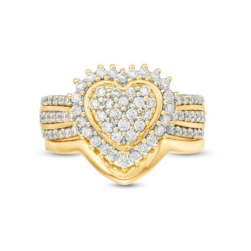 Two Piece Luxury Heart Zircon Ring Set