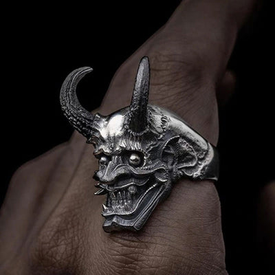 Horn Ghost Mask Japanese Deamon Ring