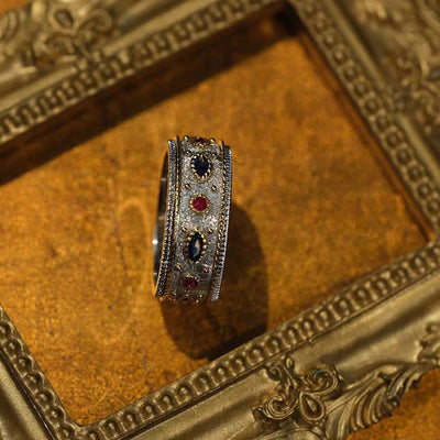 Retro Sapphire with Ruby Plated S925 Silver Ring