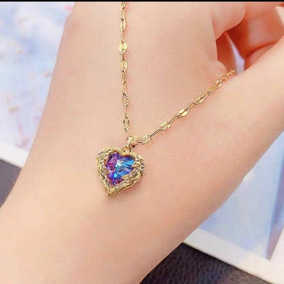 "Angel's Wings Protection" Colorful Crystal Heart Shaped Necklace