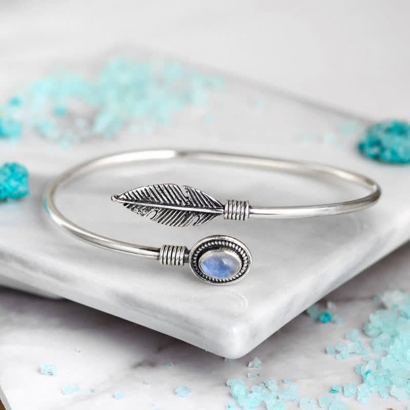 Olivenorma "New Life" - Feather Moonstone Bangle Bracelet