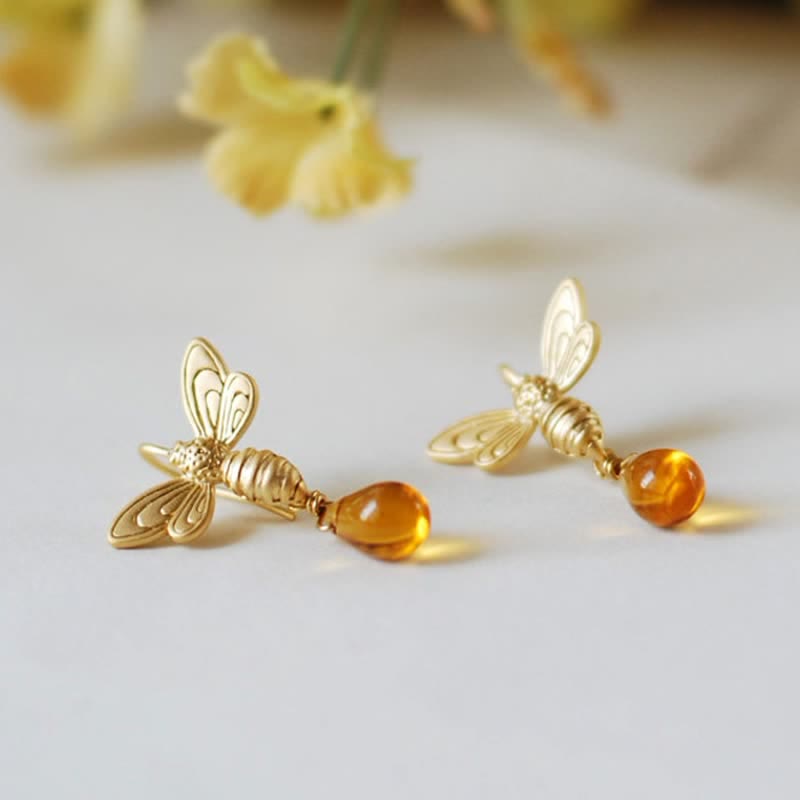Olivenorma Bee Topaz Honey Drop Amber Earrings & Necklace