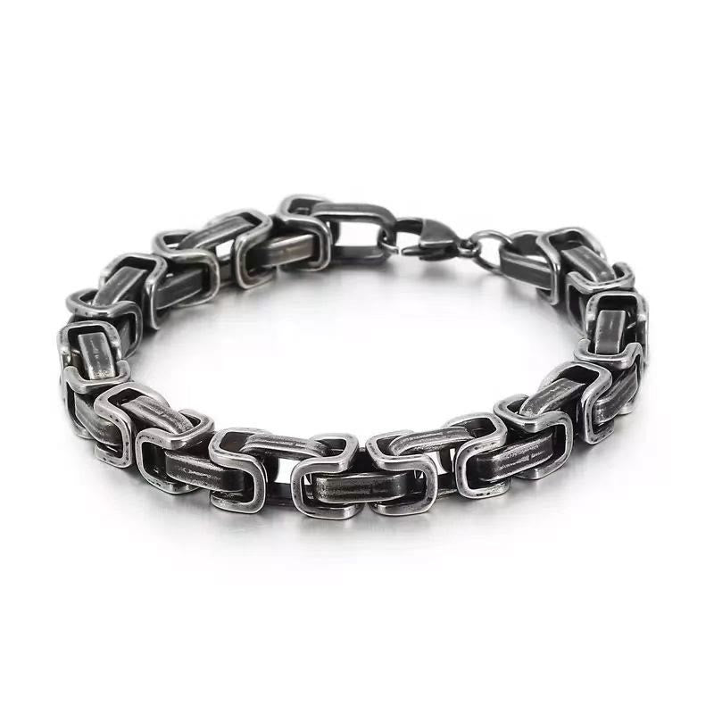 Men Stainless Steel Punk Byzantine Link Chain Bracelet