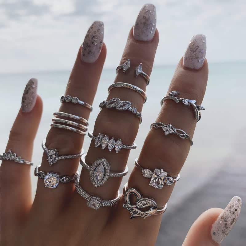 10Pcs Women's Bohemian Geometric Ring Set - #31 - image 31