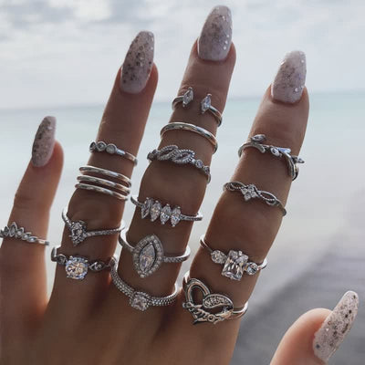 10Pcs Women's Bohemian Geometric Ring Set - #31 - image 31