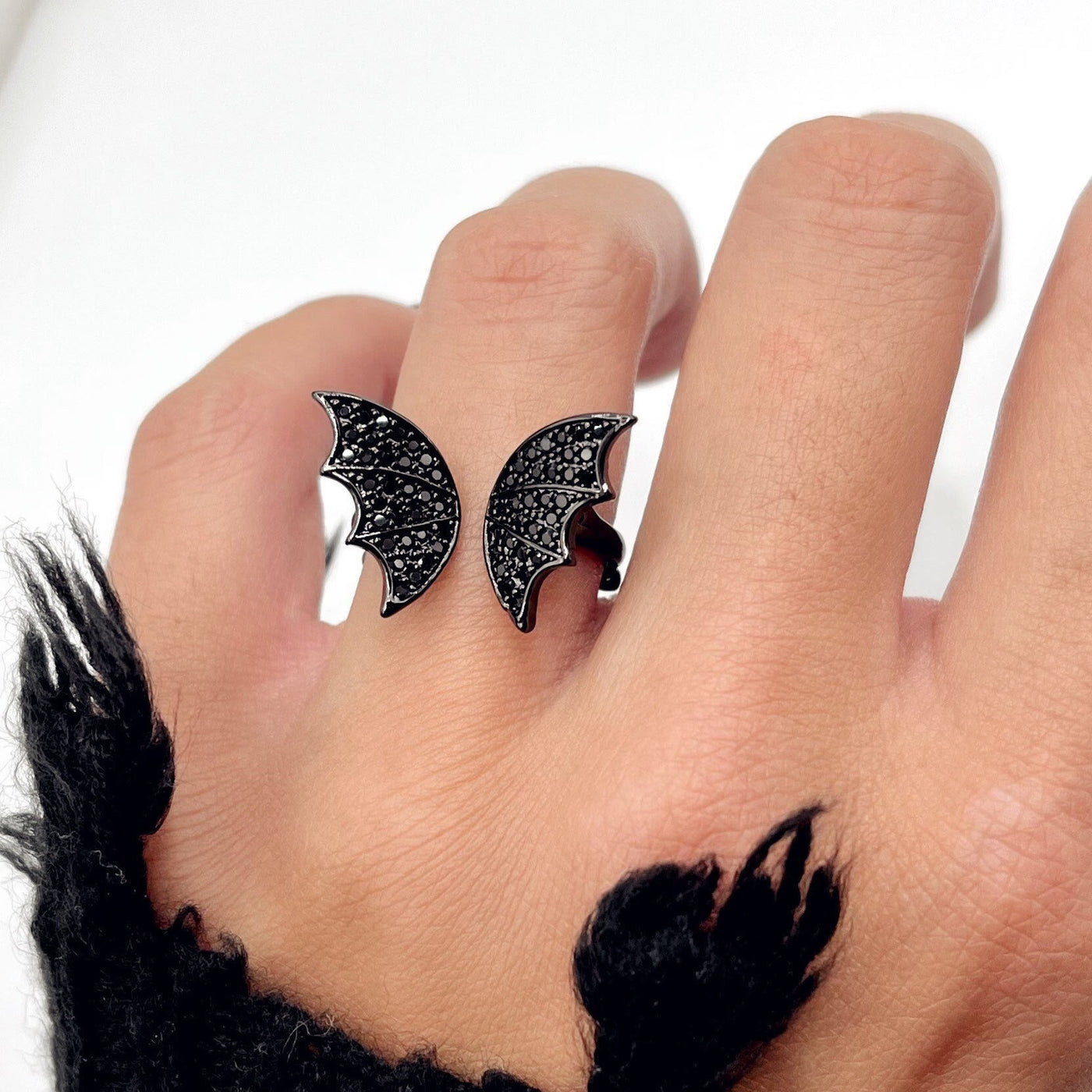 Black Bat Wings Ring