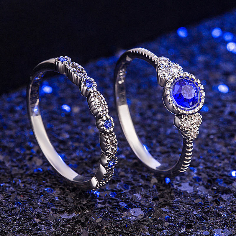 Elegant Emerald or Sapphire 2-piece Ring Set