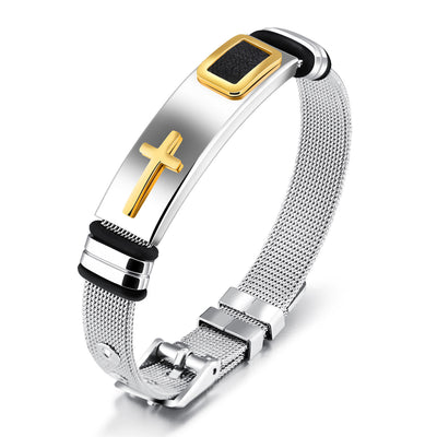 Men's Stainless Steel Cross Adjustable Bracelet