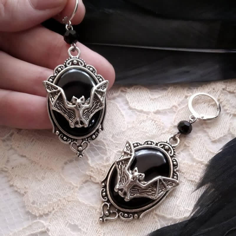 Obsidian Halloween Bat Earrings