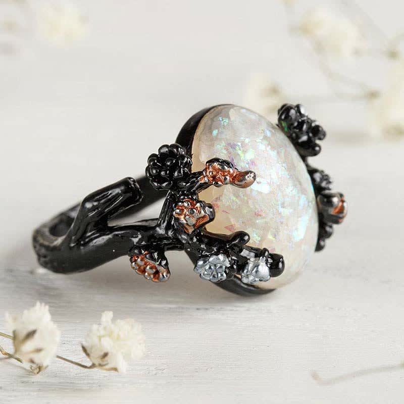 Olivenorma "Midnight Blossom: -Magic Tree Opal Ring