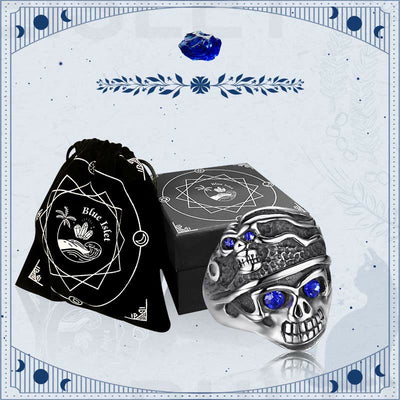 Men Stainless Steel With Sapphire Biker Skull Ring