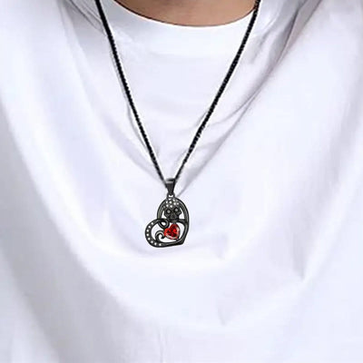 Gothic Black Chain Skull & Red Heart Necklace