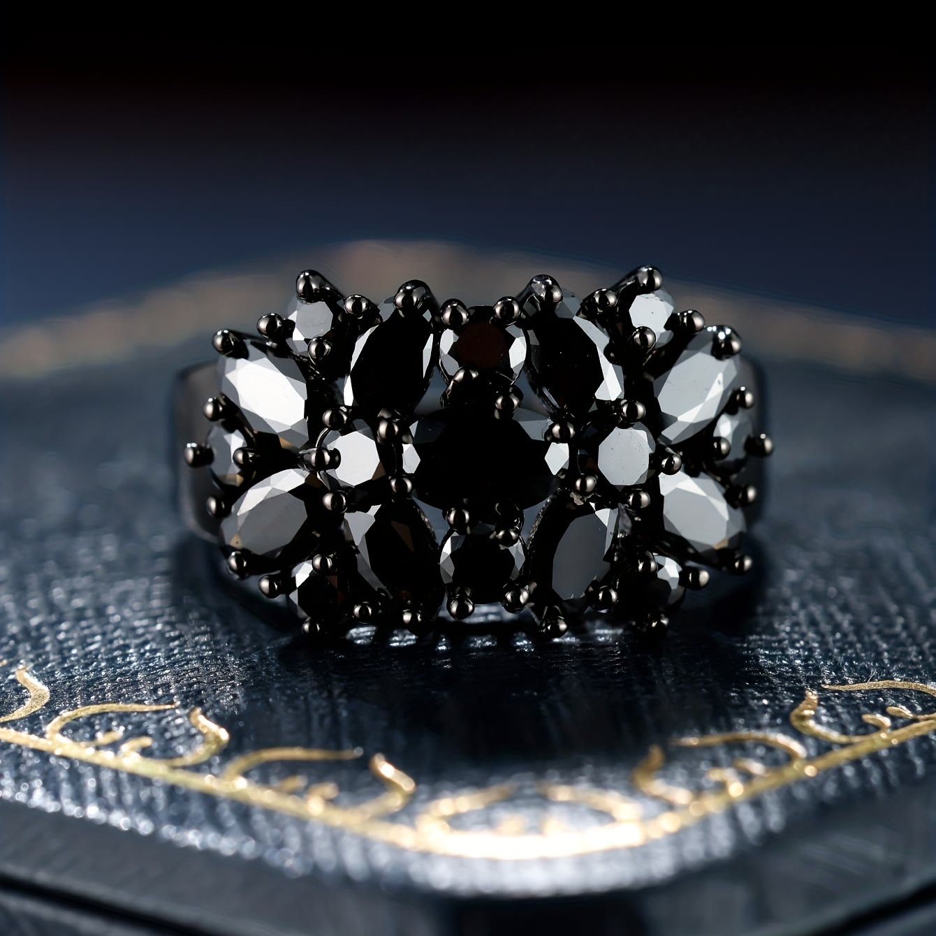 Inlaid Shiny Zircon Elegant Black Color Copper Ring