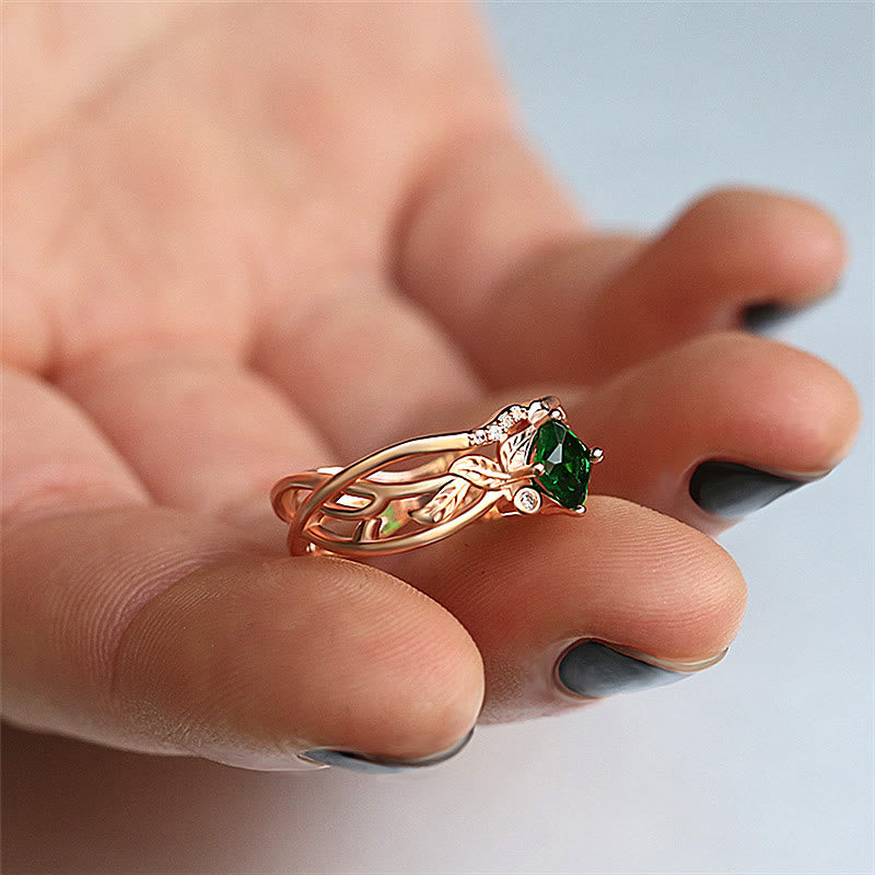 Fantasy Nature Inspired Stackeing Emerald Ring