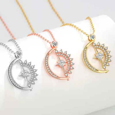 Rotated Half Moon & Sun Pendant Necklace